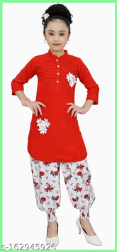 Embroidered straight kurta sets for girls (2-8 years), Indian traditional churidar attire